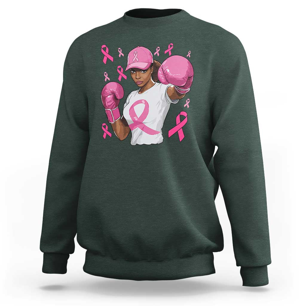 African American Fighter Breast Cancer Awareness Sweatshirt Pink Ribbon - Wonder Print Shop