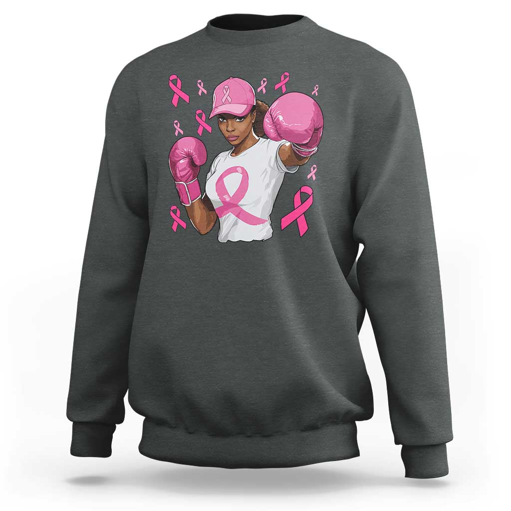 African American Fighter Breast Cancer Awareness Sweatshirt Pink Ribbon - Wonder Print Shop