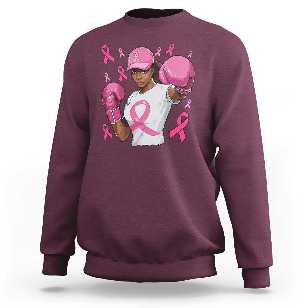African American Fighter Breast Cancer Awareness Sweatshirt Pink Ribbon - Wonder Print Shop