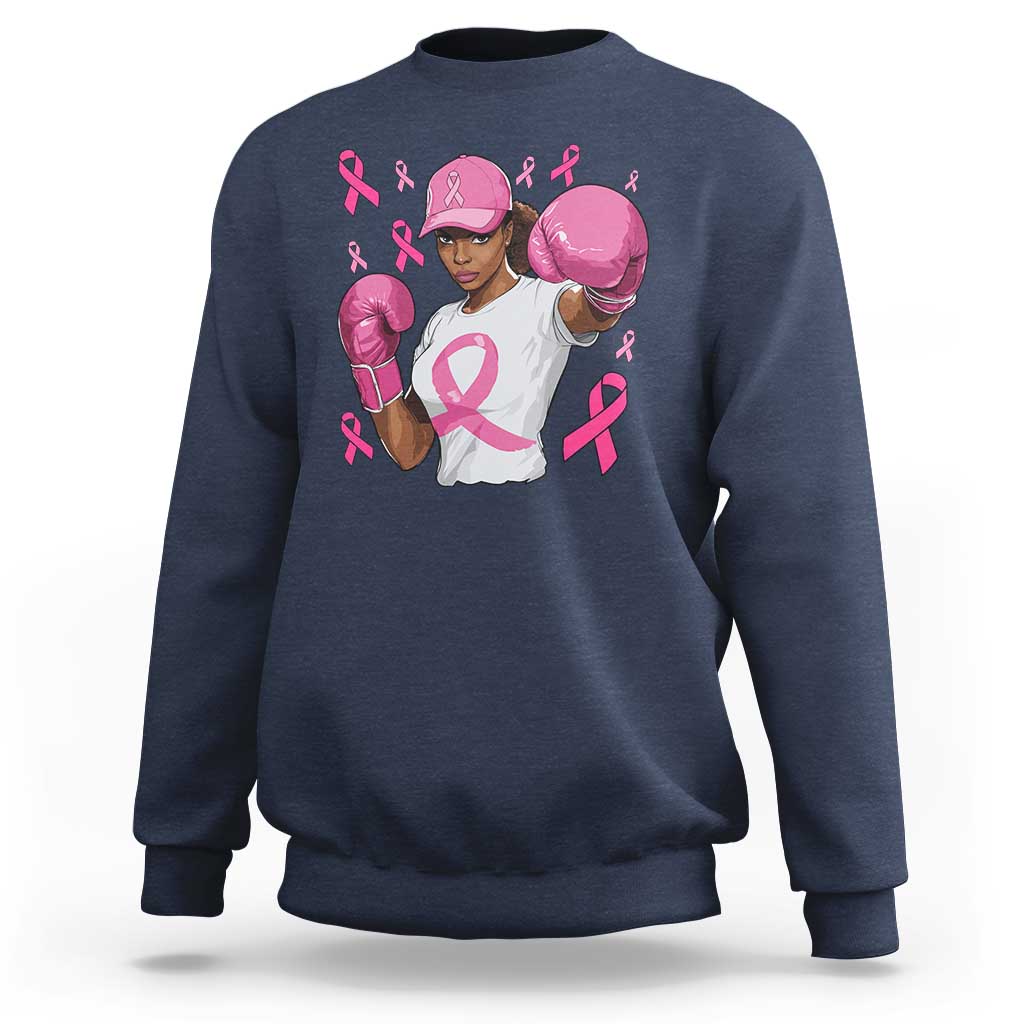 African American Fighter Breast Cancer Awareness Sweatshirt Pink Ribbon - Wonder Print Shop