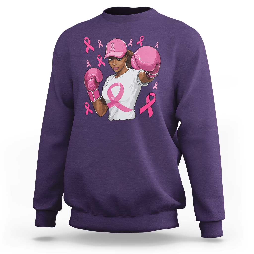 African American Fighter Breast Cancer Awareness Sweatshirt Pink Ribbon - Wonder Print Shop