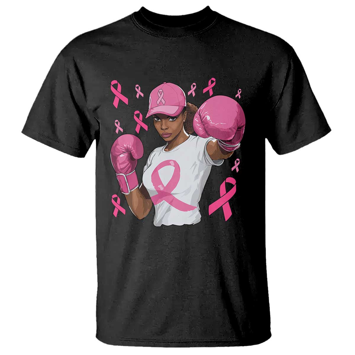 African American Fighter Breast Cancer Awareness T Shirt Pink Ribbon - Wonder Print Shop