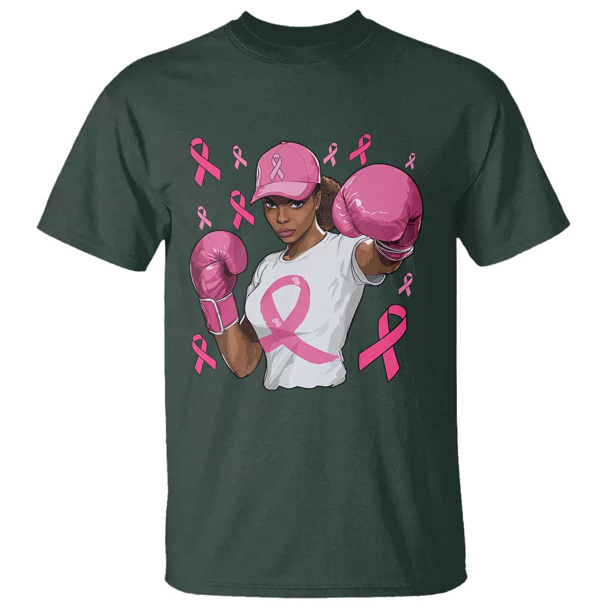African American Fighter Breast Cancer Awareness T Shirt Pink Ribbon - Wonder Print Shop