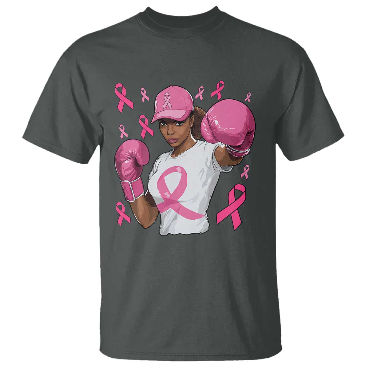 African American Fighter Breast Cancer Awareness T Shirt Pink Ribbon - Wonder Print Shop