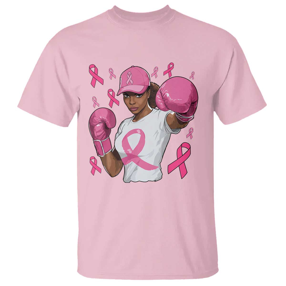 African American Fighter Breast Cancer Awareness T Shirt Pink Ribbon - Wonder Print Shop
