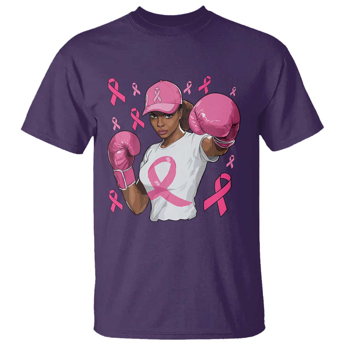 African American Fighter Breast Cancer Awareness T Shirt Pink Ribbon - Wonder Print Shop