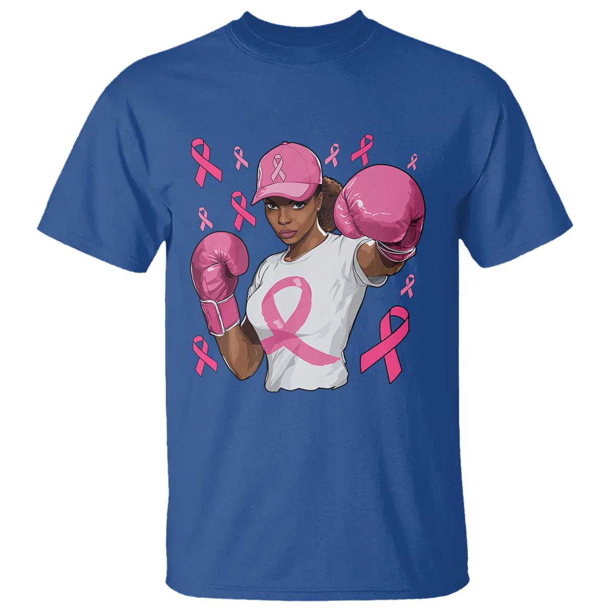 African American Fighter Breast Cancer Awareness T Shirt Pink Ribbon - Wonder Print Shop