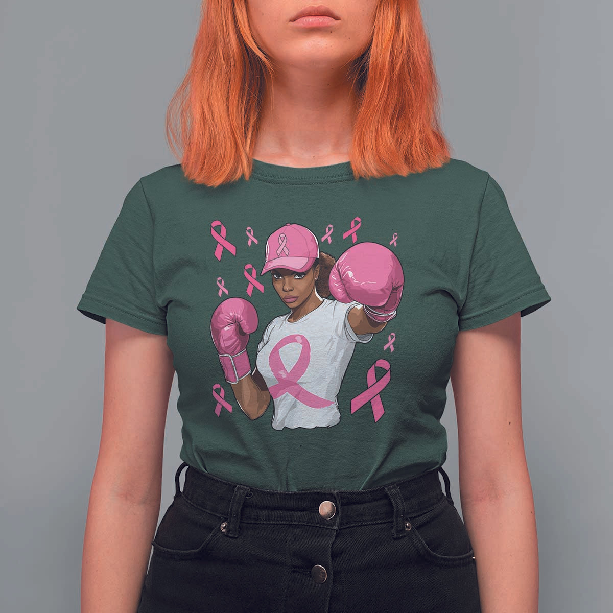 African American Fighter Breast Cancer Awareness T Shirt For Women Pink Ribbon - Wonder Print Shop