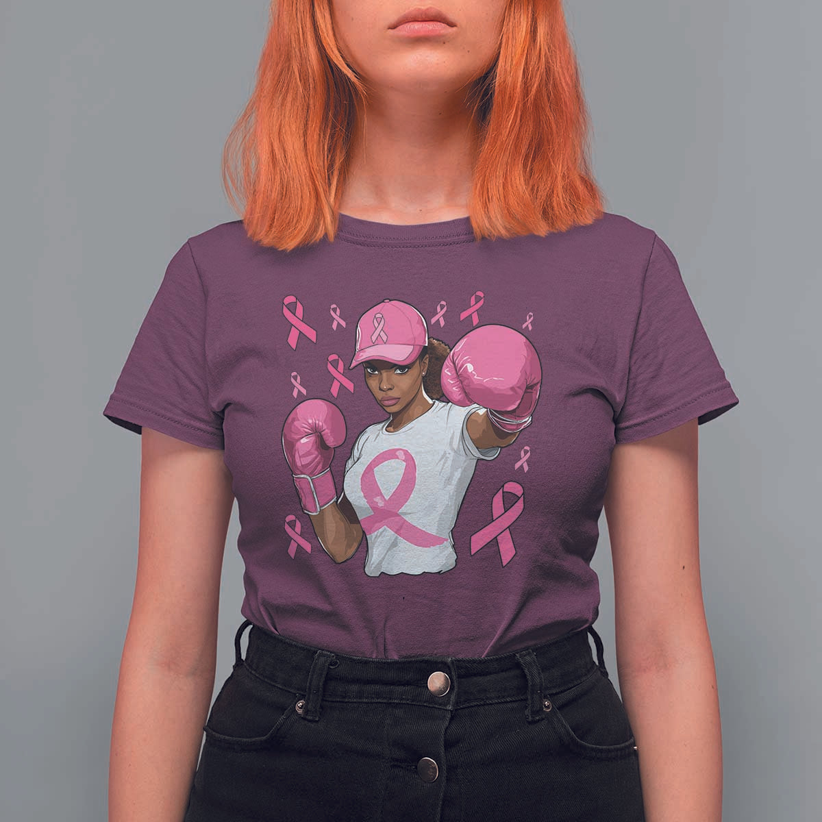 African American Fighter Breast Cancer Awareness T Shirt For Women Pink Ribbon - Wonder Print Shop