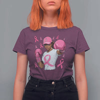 African American Fighter Breast Cancer Awareness T Shirt For Women Pink Ribbon - Wonder Print Shop