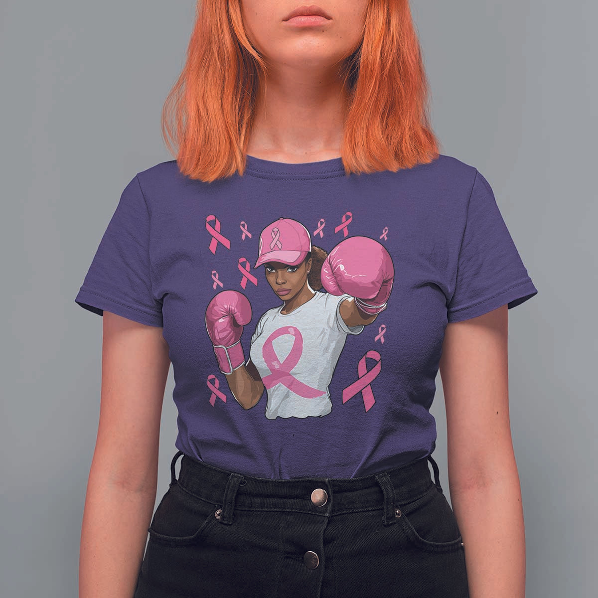 African American Fighter Breast Cancer Awareness T Shirt For Women Pink Ribbon - Wonder Print Shop