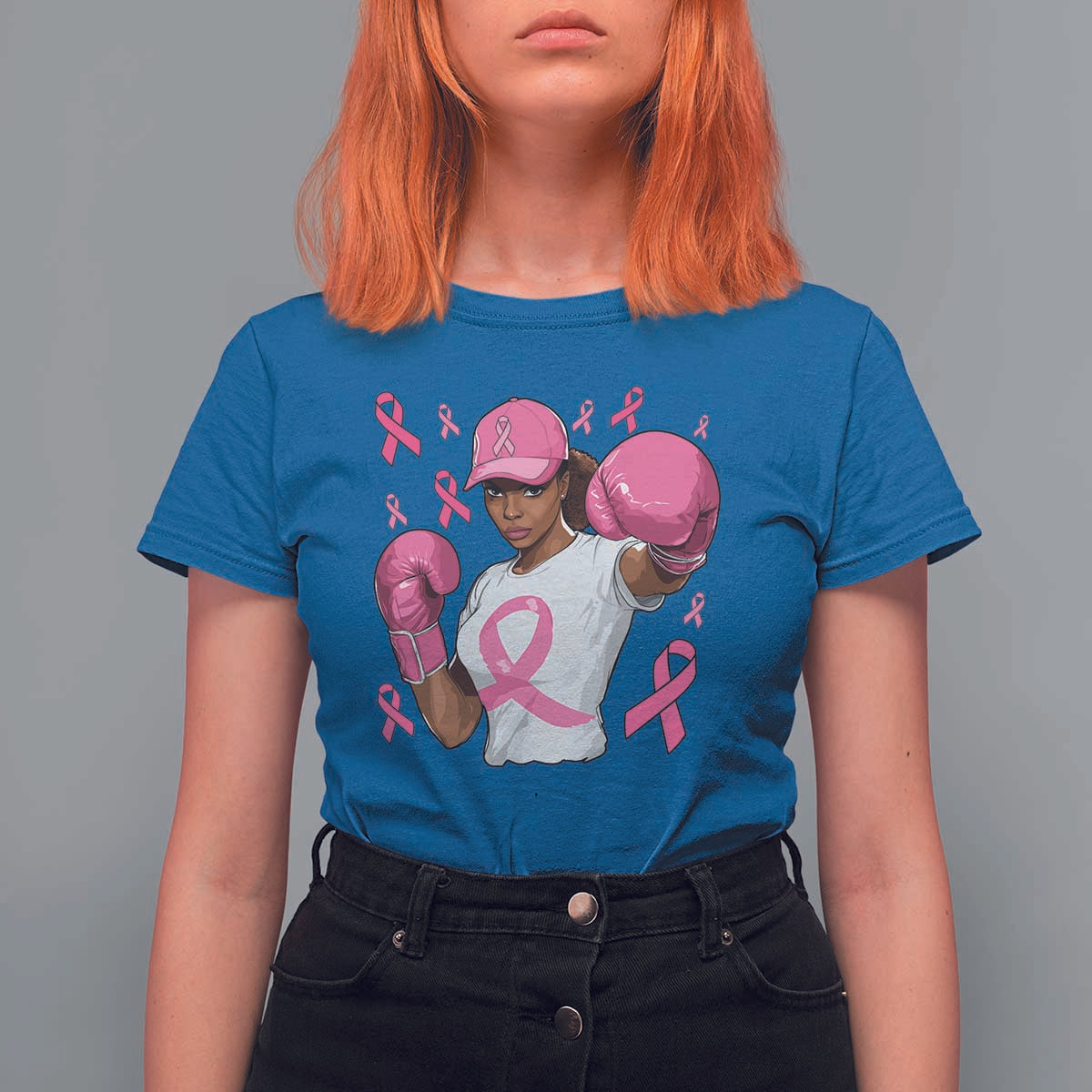 African American Fighter Breast Cancer Awareness T Shirt For Women Pink Ribbon - Wonder Print Shop