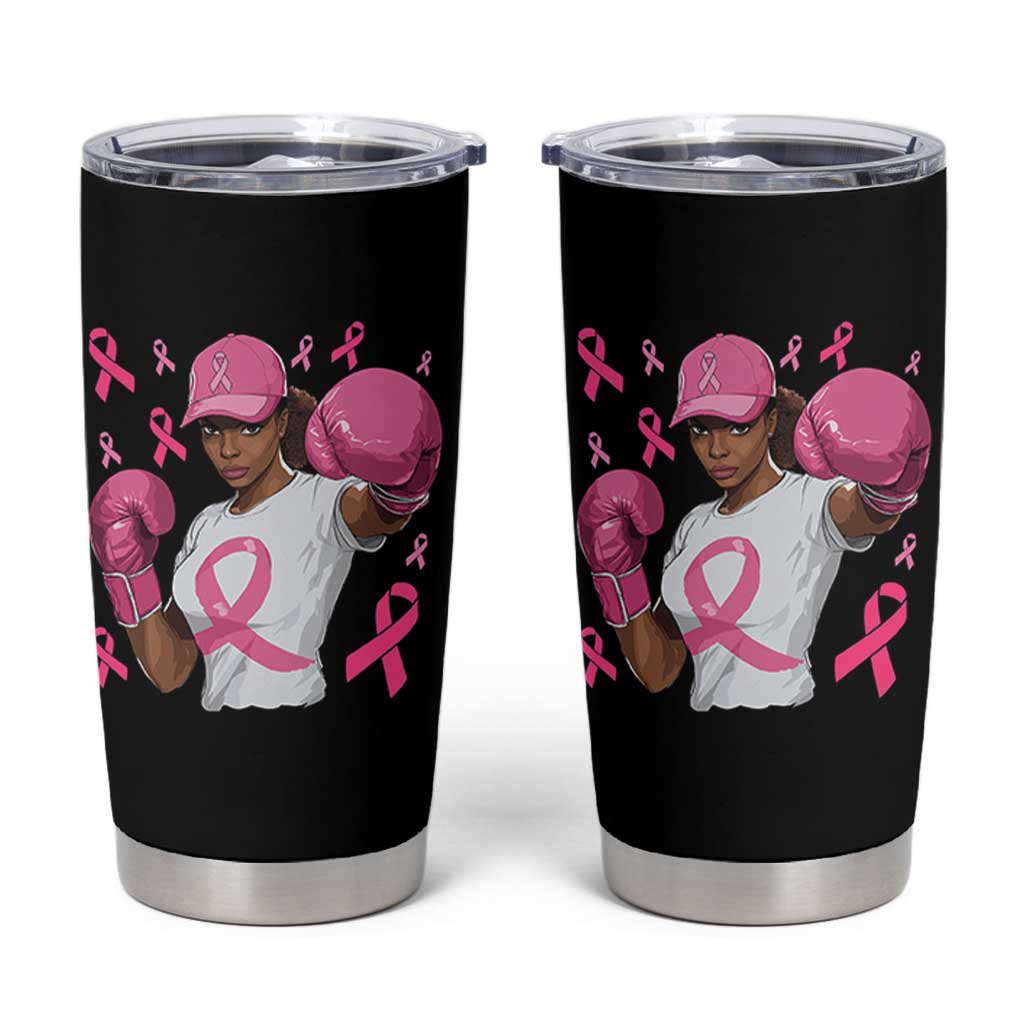 African American Fighter Breast Cancer Awareness Tumbler Cup Pink Ribbon - Wonder Print Shop