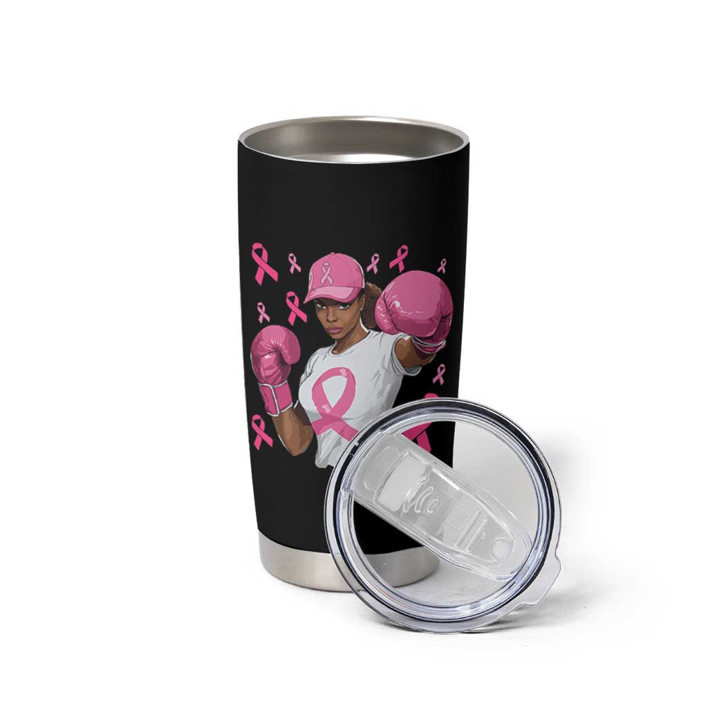 African American Fighter Breast Cancer Awareness Tumbler Cup Pink Ribbon - Wonder Print Shop
