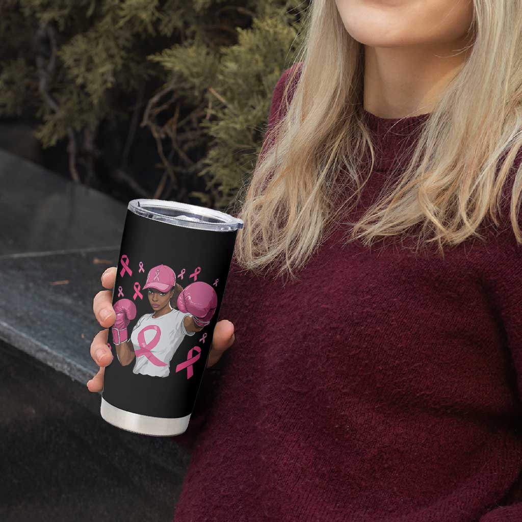 African American Fighter Breast Cancer Awareness Tumbler Cup Pink Ribbon - Wonder Print Shop