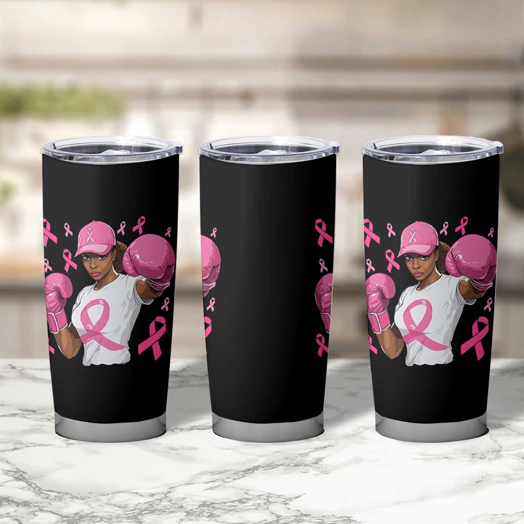 African American Fighter Breast Cancer Awareness Tumbler Cup Pink Ribbon - Wonder Print Shop