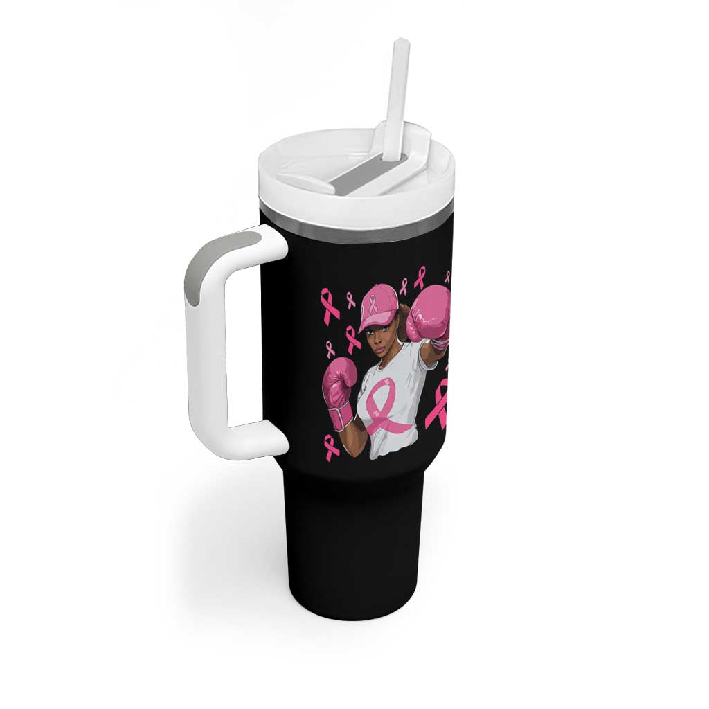 African American Fighter Breast Cancer Awareness Tumbler With Handle Pink Ribbon - Wonder Print Shop