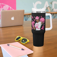 African American Fighter Breast Cancer Awareness Tumbler With Handle Pink Ribbon - Wonder Print Shop