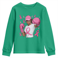African American Fighter Breast Cancer Awareness Youth Sweatshirt Pink Ribbon - Wonder Print Shop