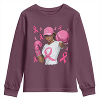 African American Fighter Breast Cancer Awareness Youth Sweatshirt Pink Ribbon - Wonder Print Shop
