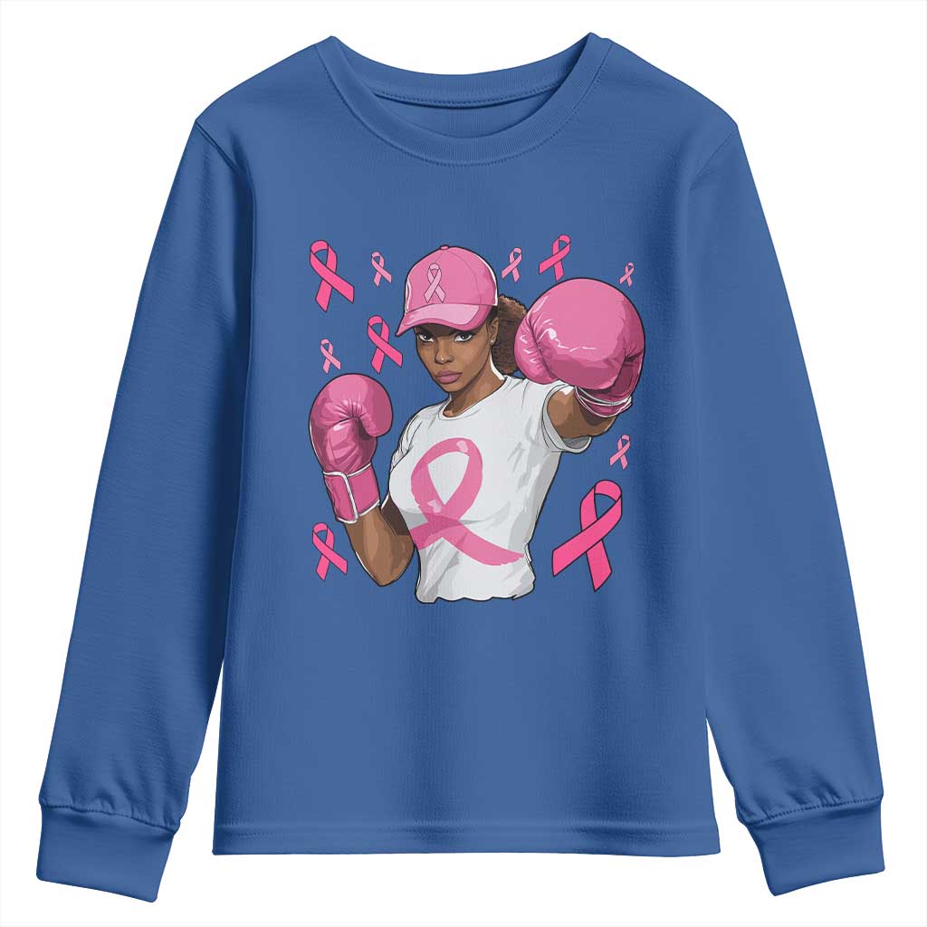 African American Fighter Breast Cancer Awareness Youth Sweatshirt Pink Ribbon - Wonder Print Shop