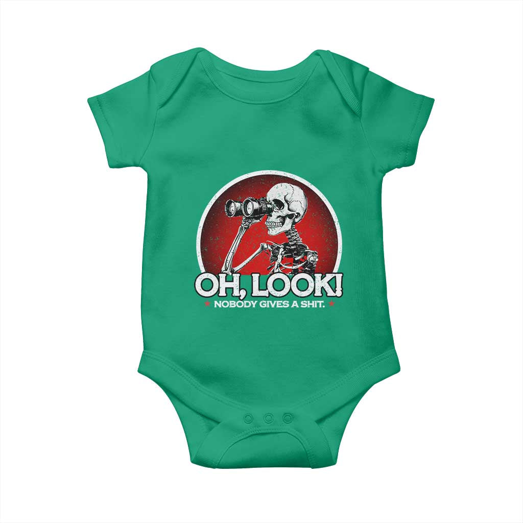Oh Look Nobody Gives A Shit Baby Onesie Funny Sarcastic Humor Skeleton - Wonder Print Shop