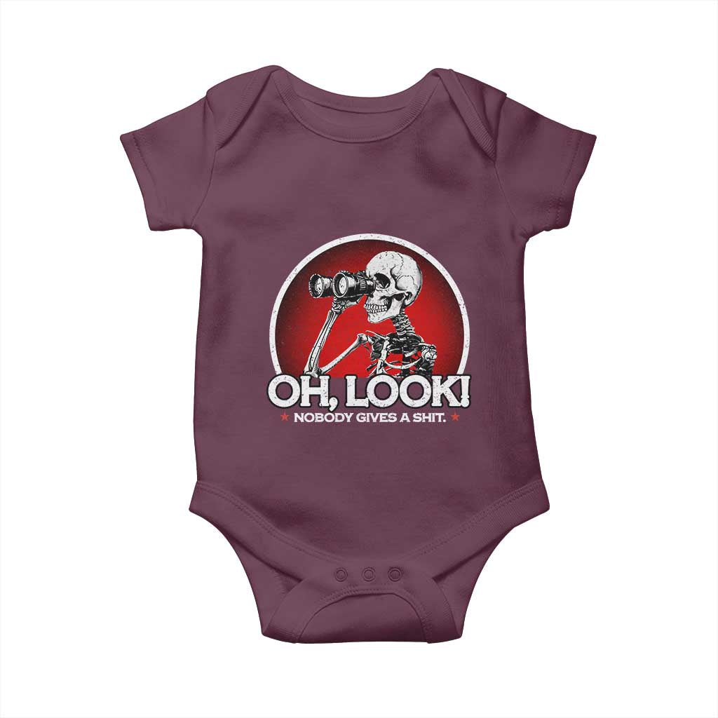 Oh Look Nobody Gives A Shit Baby Onesie Funny Sarcastic Humor Skeleton - Wonder Print Shop