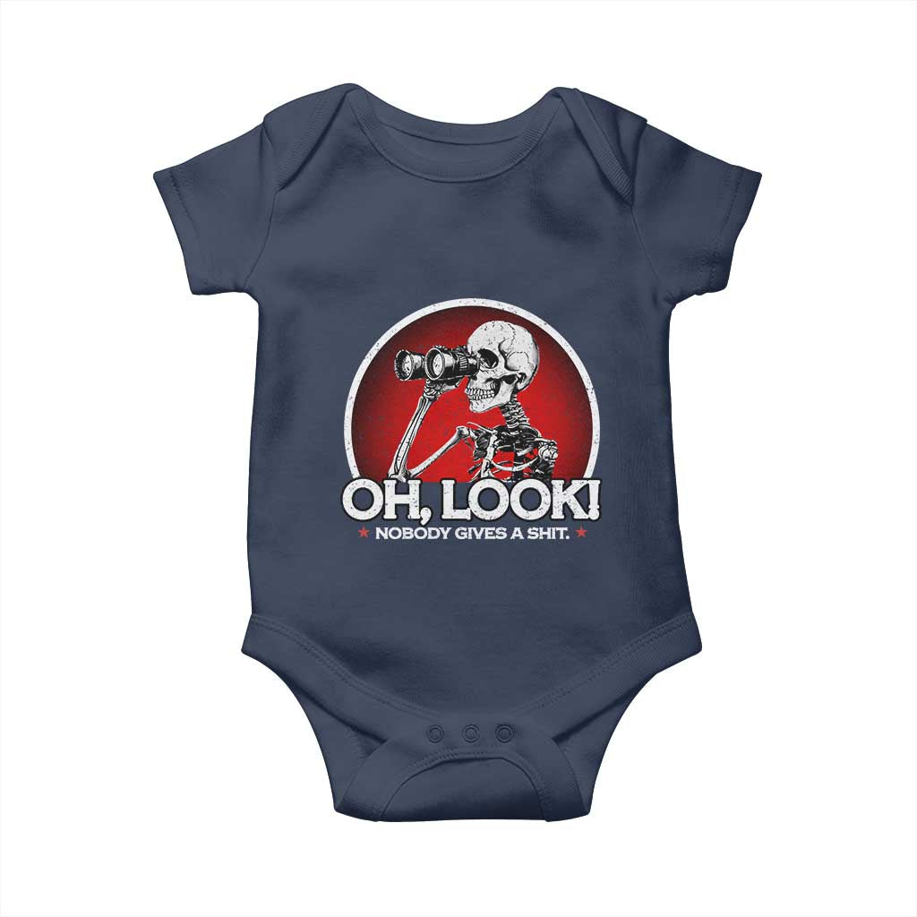 Oh Look Nobody Gives A Shit Baby Onesie Funny Sarcastic Humor Skeleton - Wonder Print Shop