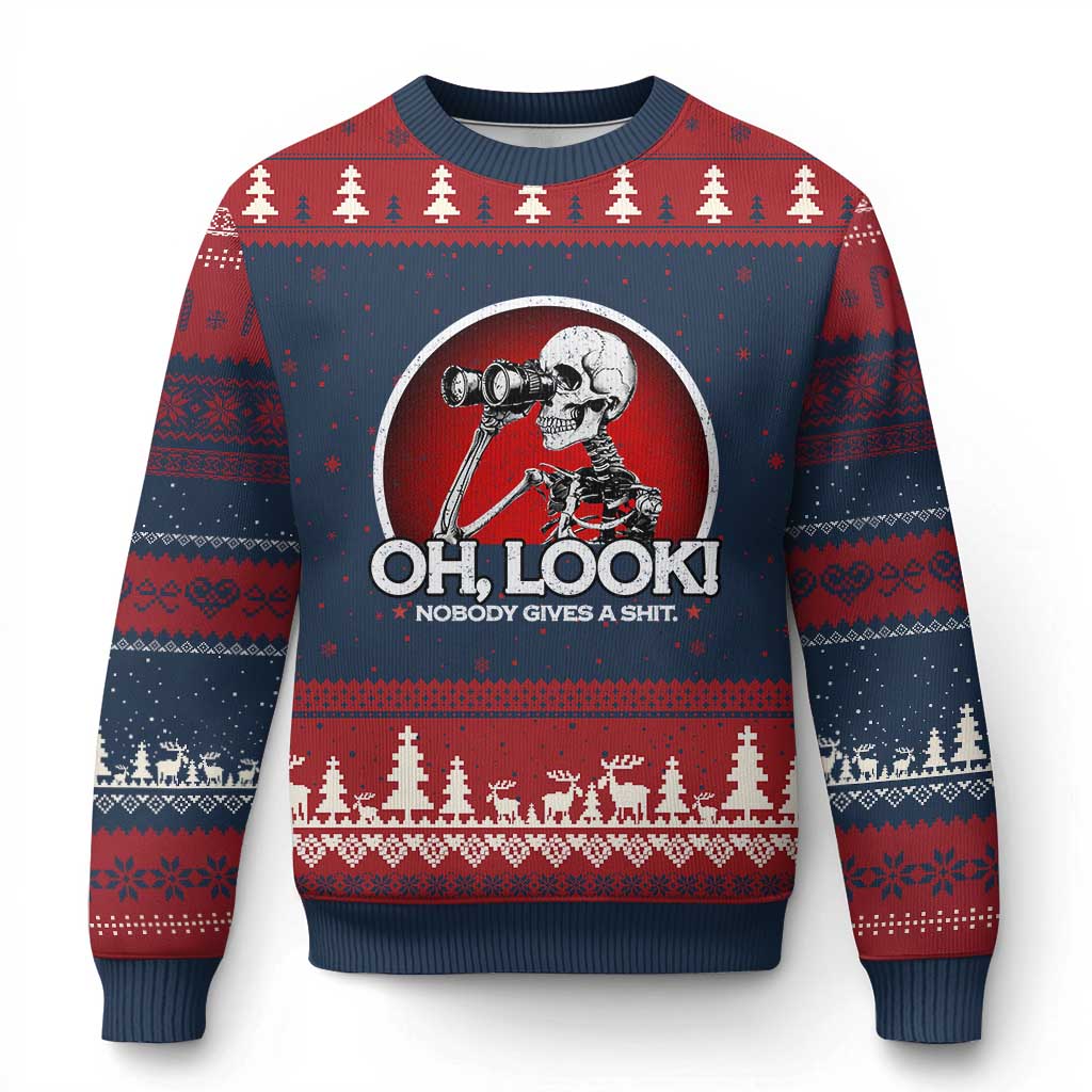 Oh Look Nobody Gives A Shit Ugly Christmas Sweater Funny Sarcastic Humor Skeleton - Wonder Print Shop