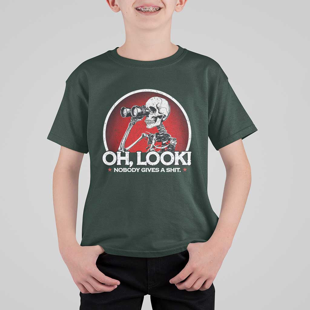 Oh Look Nobody Gives A Shit T Shirt For Kid Funny Sarcastic Humor Skeleton - Wonder Print Shop