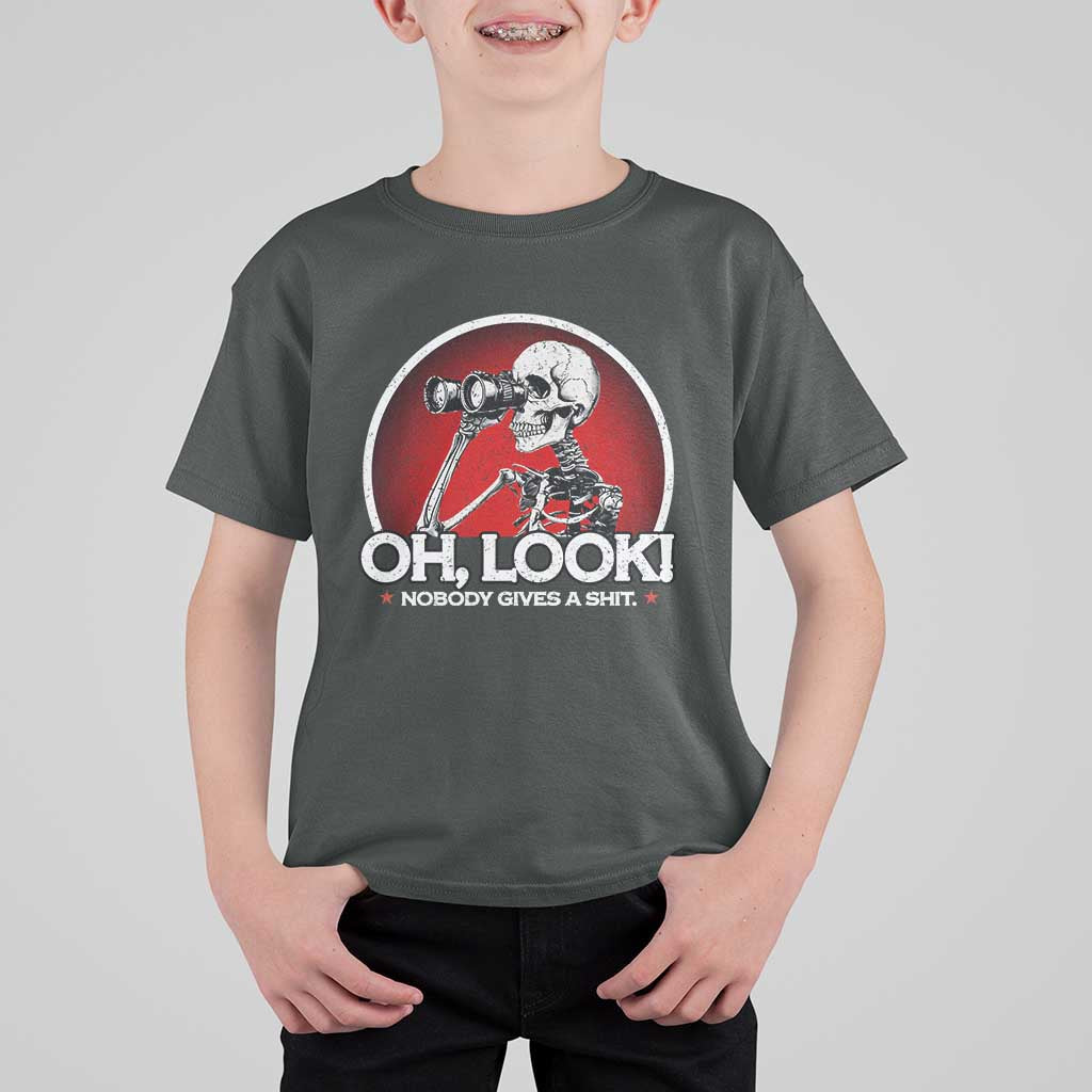 Oh Look Nobody Gives A Shit T Shirt For Kid Funny Sarcastic Humor Skeleton - Wonder Print Shop