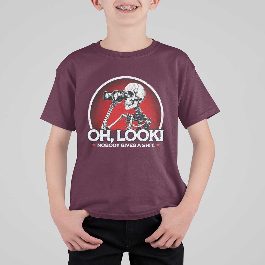 Oh Look Nobody Gives A Shit T Shirt For Kid Funny Sarcastic Humor Skeleton - Wonder Print Shop