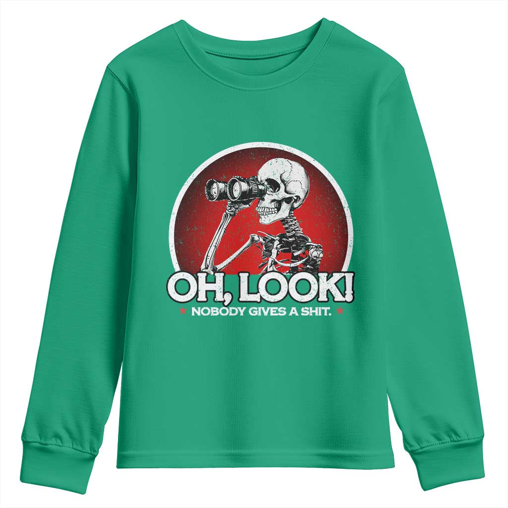 Oh Look Nobody Gives A Shit Youth Sweatshirt Funny Sarcastic Humor Skeleton - Wonder Print Shop