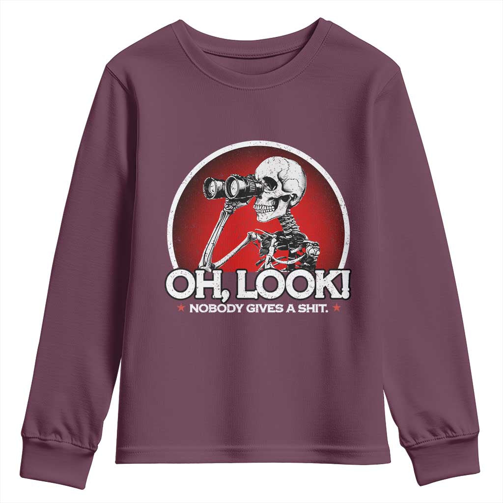 Oh Look Nobody Gives A Shit Youth Sweatshirt Funny Sarcastic Humor Skeleton - Wonder Print Shop