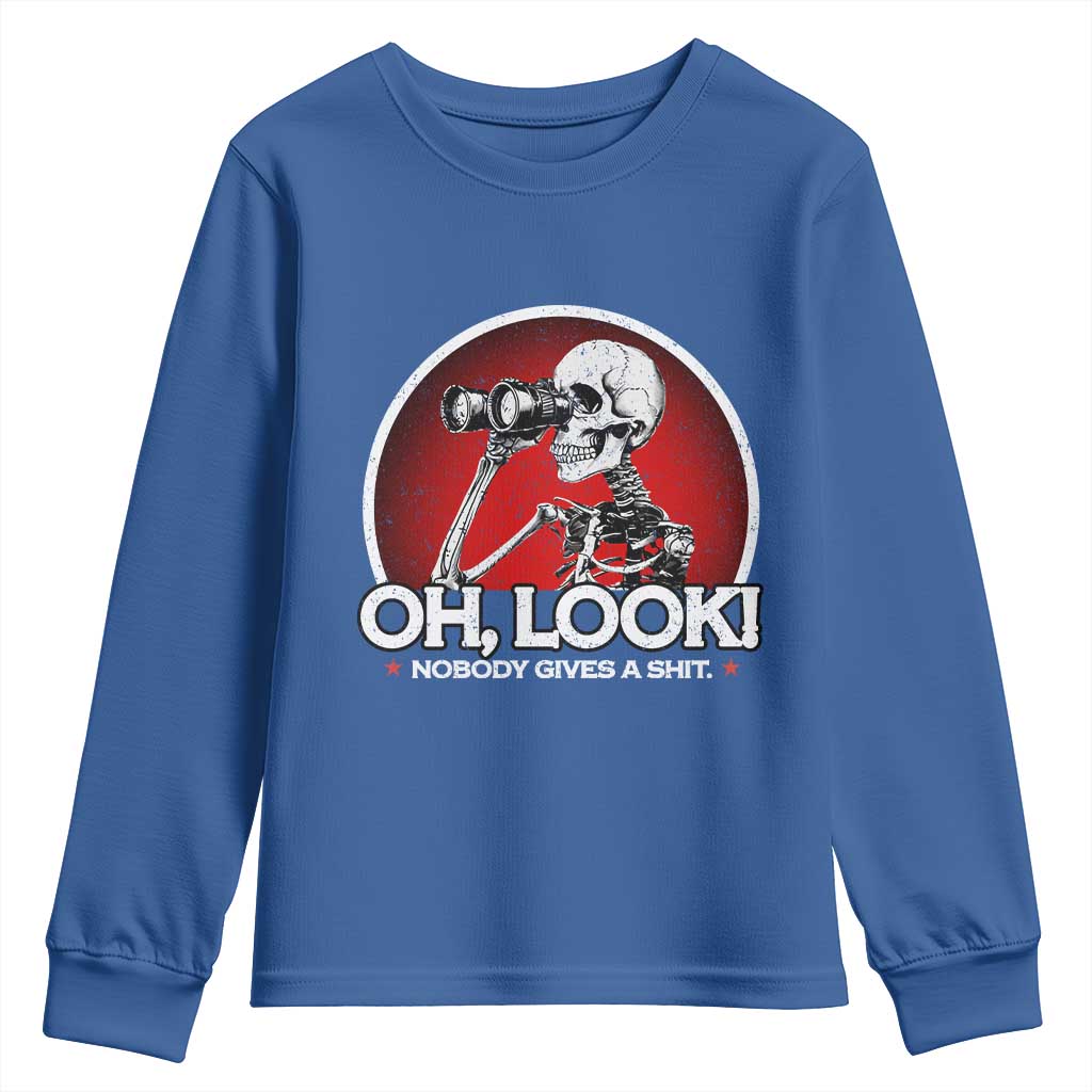 Oh Look Nobody Gives A Shit Youth Sweatshirt Funny Sarcastic Humor Skeleton - Wonder Print Shop