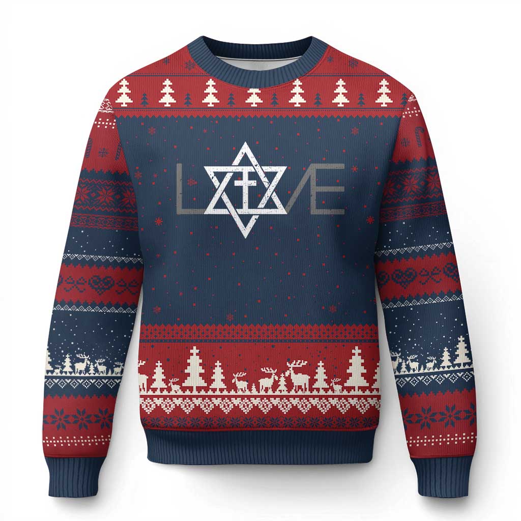 Love Jewish Messianic Christian Cross Star Of David Ugly Christmas Sweater - Wonder Print Shop