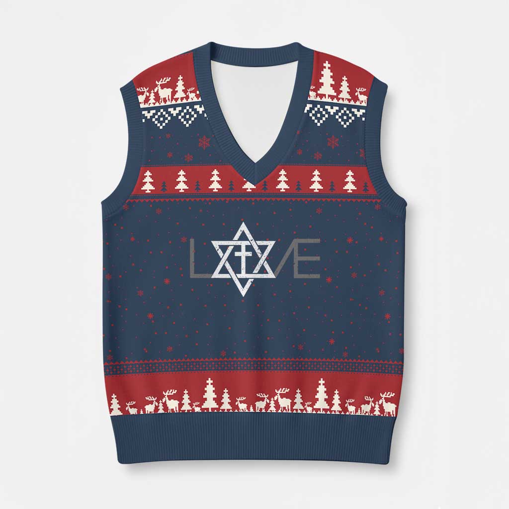 Love Jewish Messianic Christian Cross Star Of David V-Neck Knit Sweater Vest - Wonder Print Shop