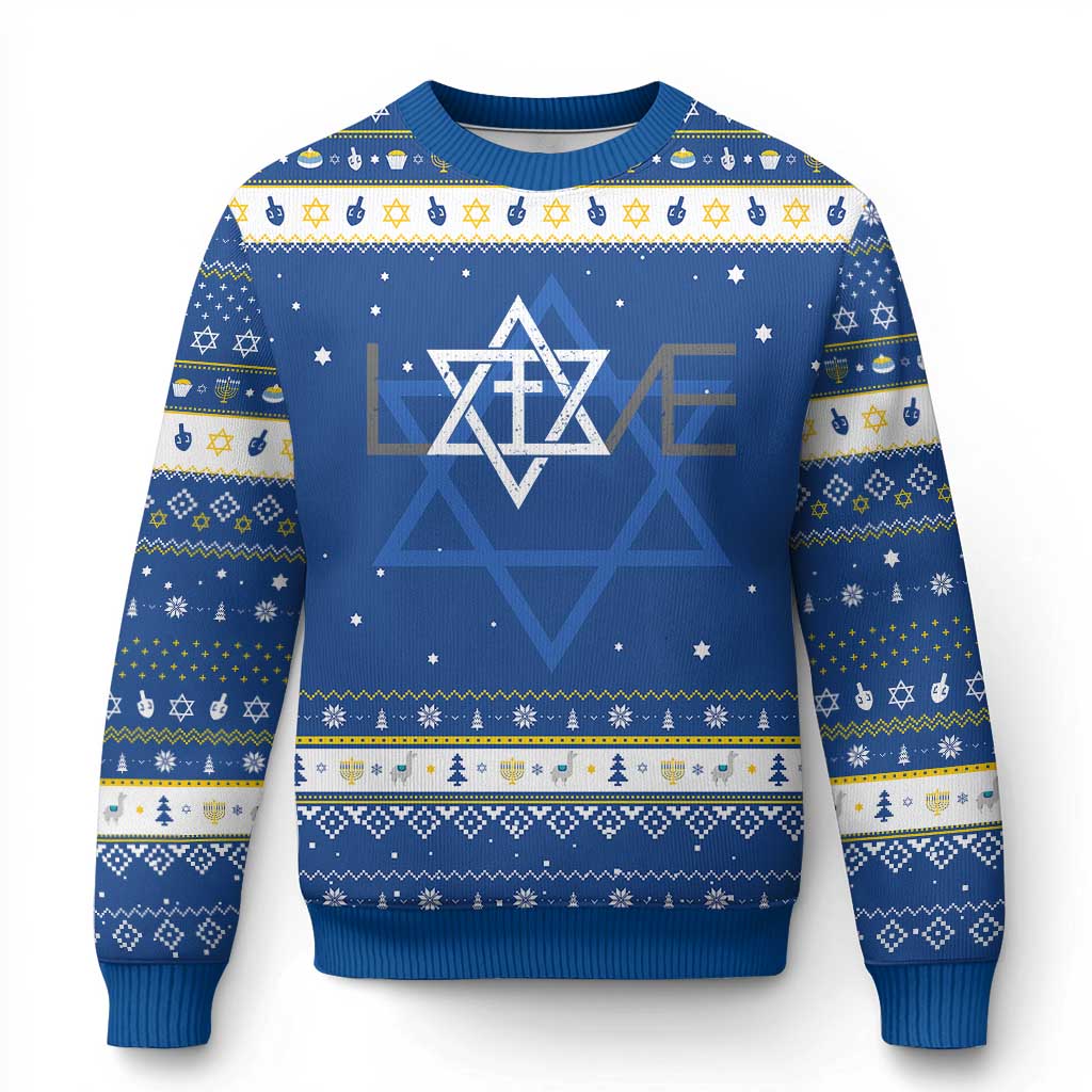 Love Jewish Messianic Christian Cross Star Of David Hanukkah Ugly Sweater - Wonder Print Shop