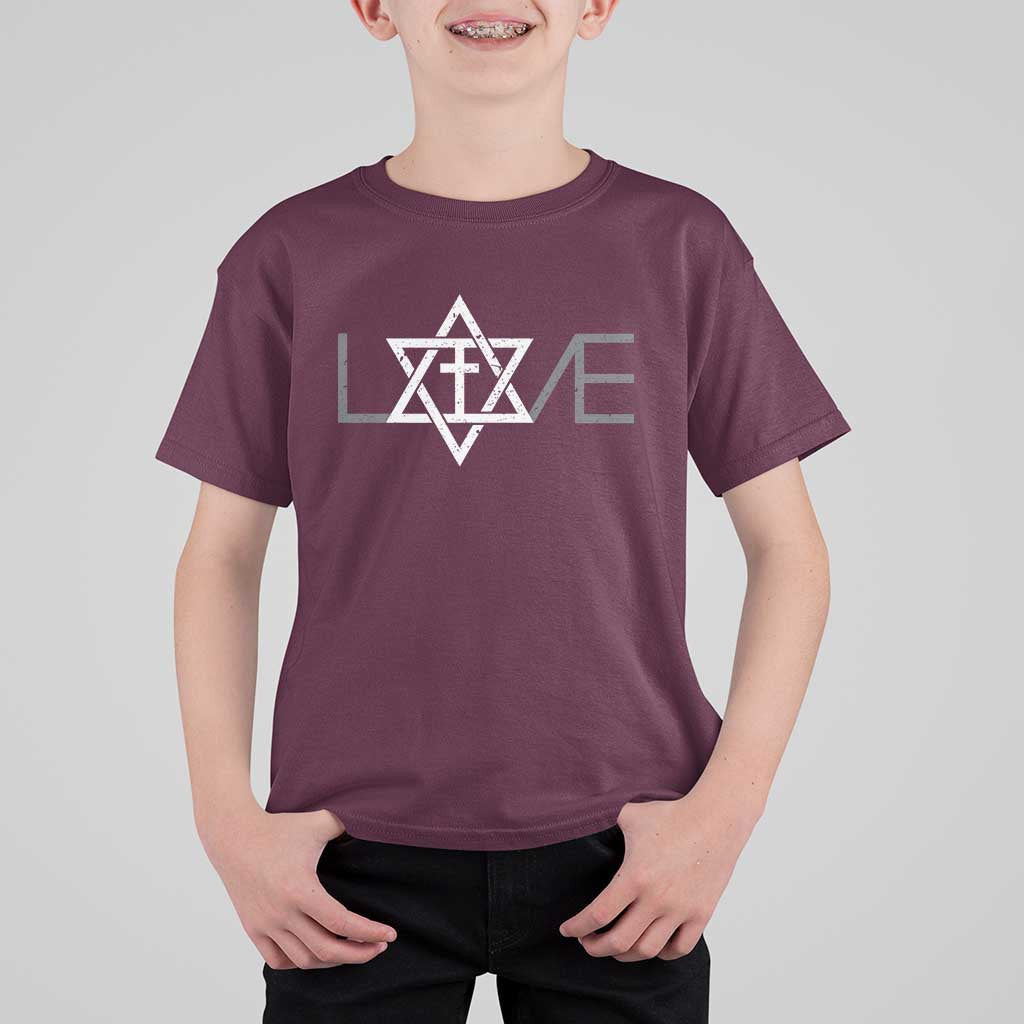 Love Jewish Messianic Christian Cross Star Of David T Shirt For Kid - Wonder Print Shop