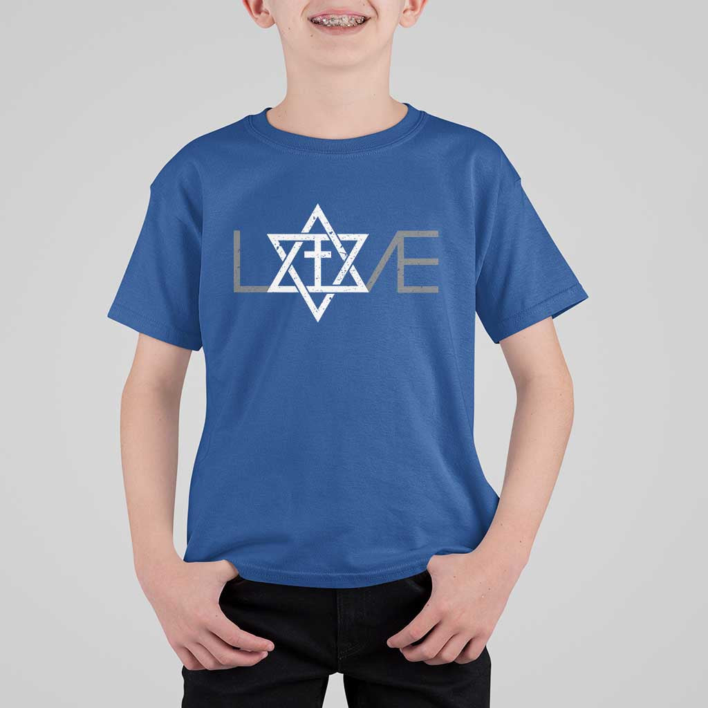 Love Jewish Messianic Christian Cross Star Of David T Shirt For Kid - Wonder Print Shop