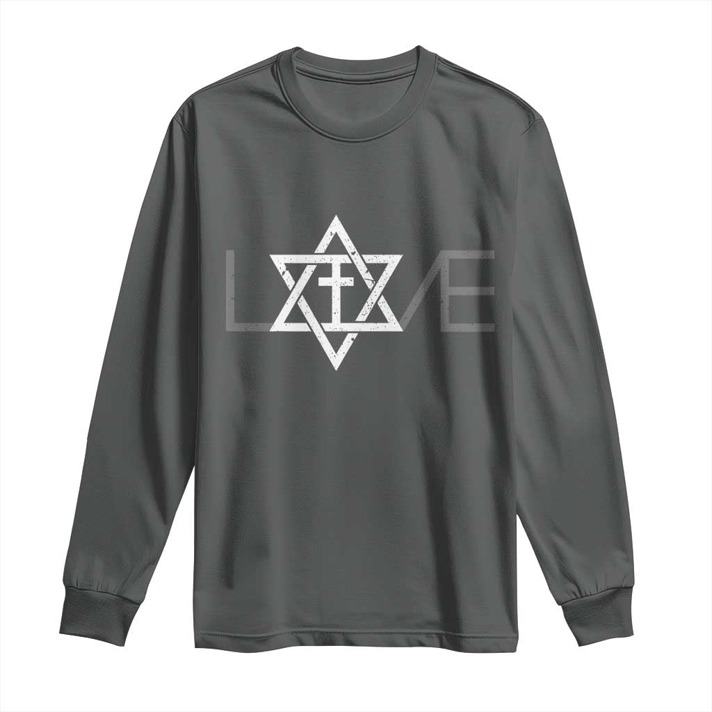 Love Jewish Messianic Christian Cross Star Of David Long Sleeve Shirt - Wonder Print Shop