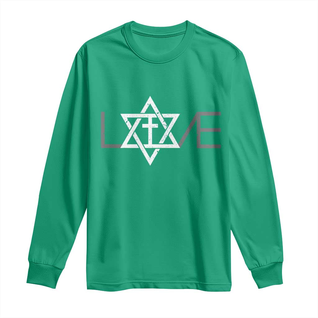 Love Jewish Messianic Christian Cross Star Of David Long Sleeve Shirt - Wonder Print Shop