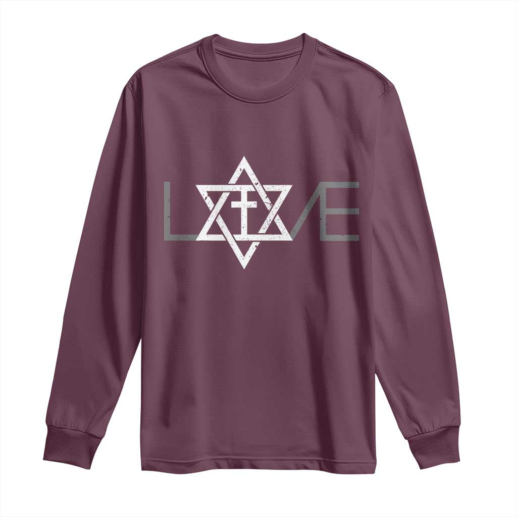 Love Jewish Messianic Christian Cross Star Of David Long Sleeve Shirt - Wonder Print Shop