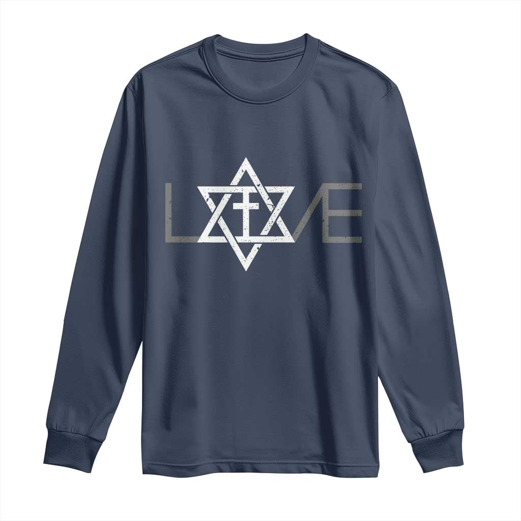 Love Jewish Messianic Christian Cross Star Of David Long Sleeve Shirt - Wonder Print Shop