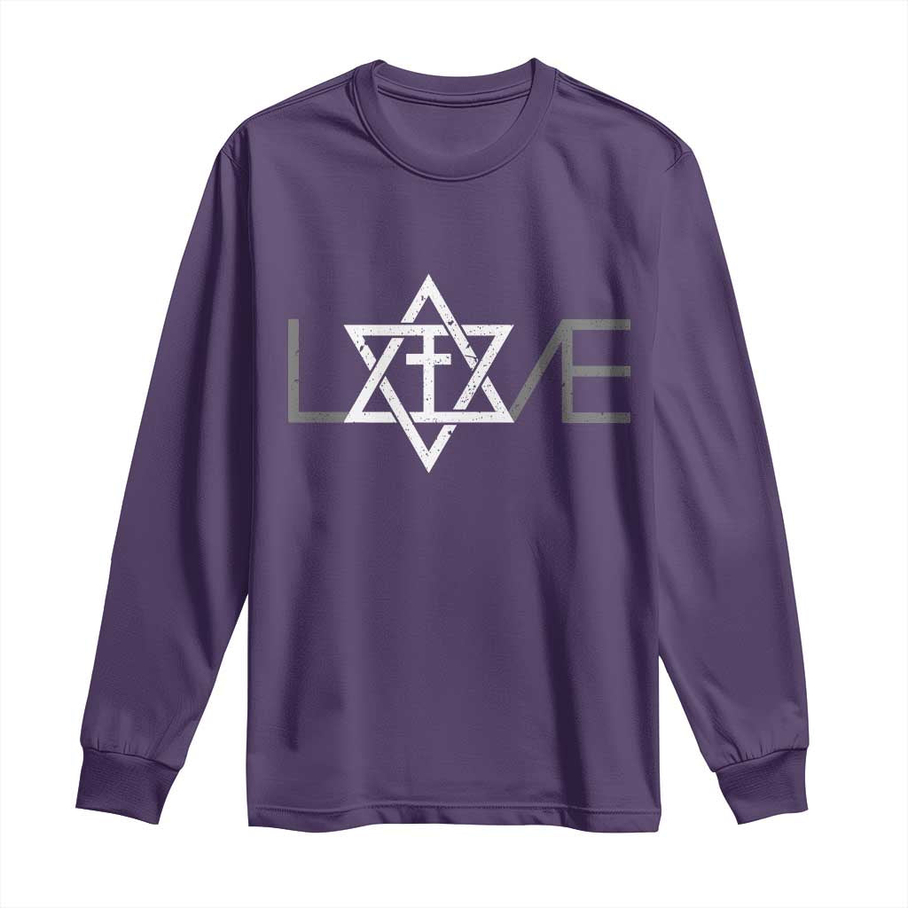 Love Jewish Messianic Christian Cross Star Of David Long Sleeve Shirt - Wonder Print Shop