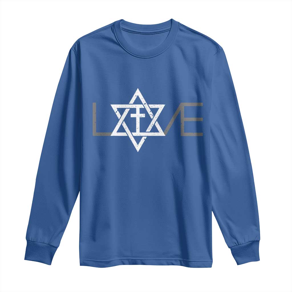 Love Jewish Messianic Christian Cross Star Of David Long Sleeve Shirt - Wonder Print Shop