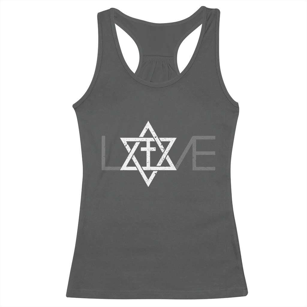 Love Jewish Messianic Christian Cross Star Of David Racerback Tank Top - Wonder Print Shop