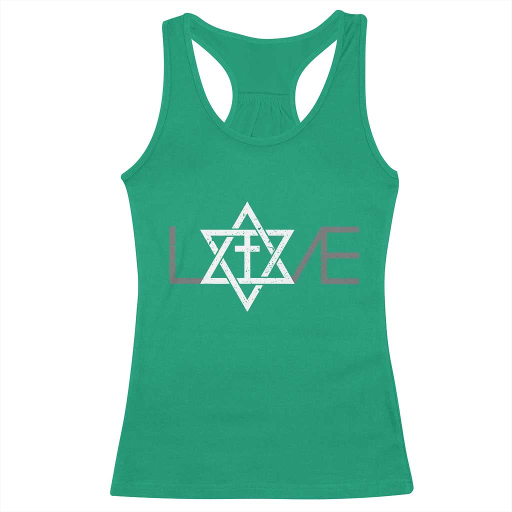 Love Jewish Messianic Christian Cross Star Of David Racerback Tank Top - Wonder Print Shop