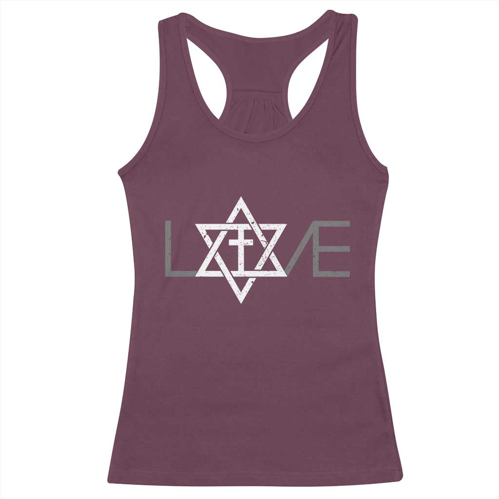 Love Jewish Messianic Christian Cross Star Of David Racerback Tank Top - Wonder Print Shop