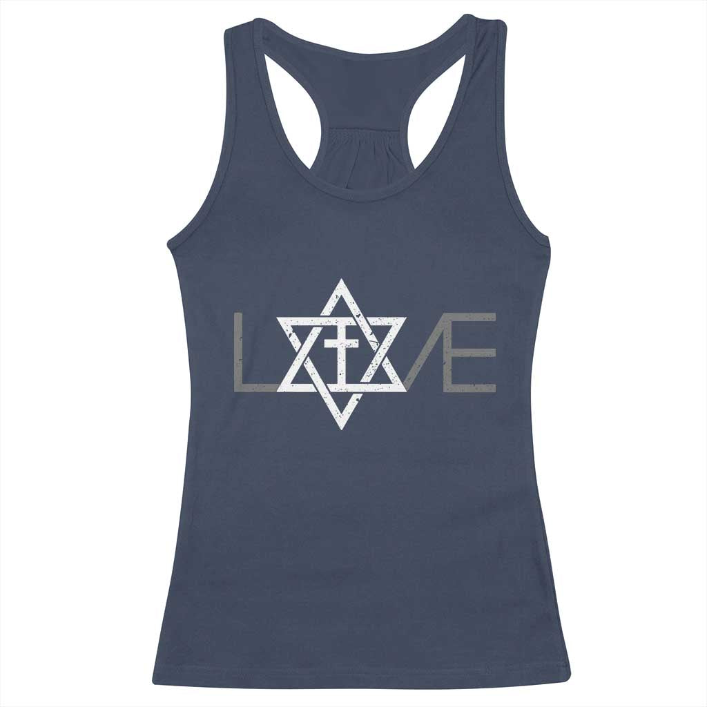 Love Jewish Messianic Christian Cross Star Of David Racerback Tank Top - Wonder Print Shop
